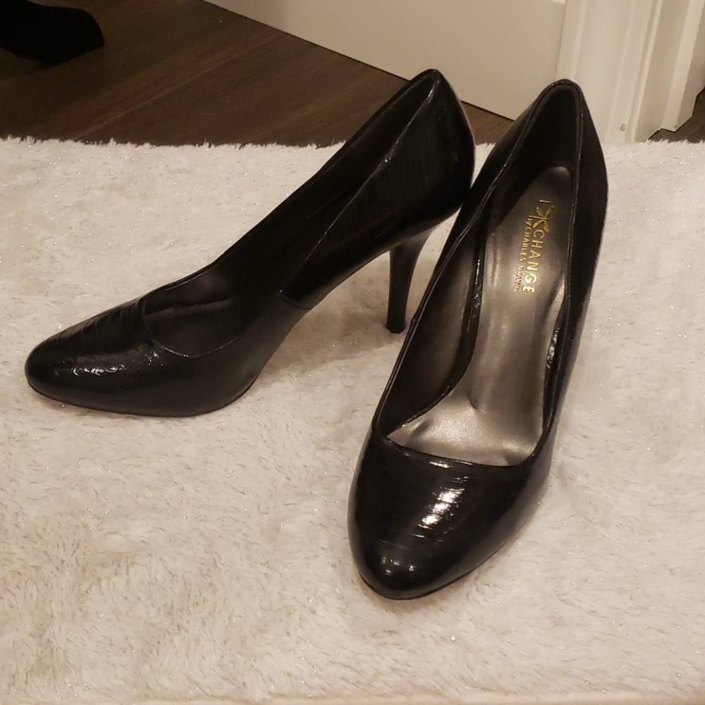 Exchange Black Snake Embossed High Hees